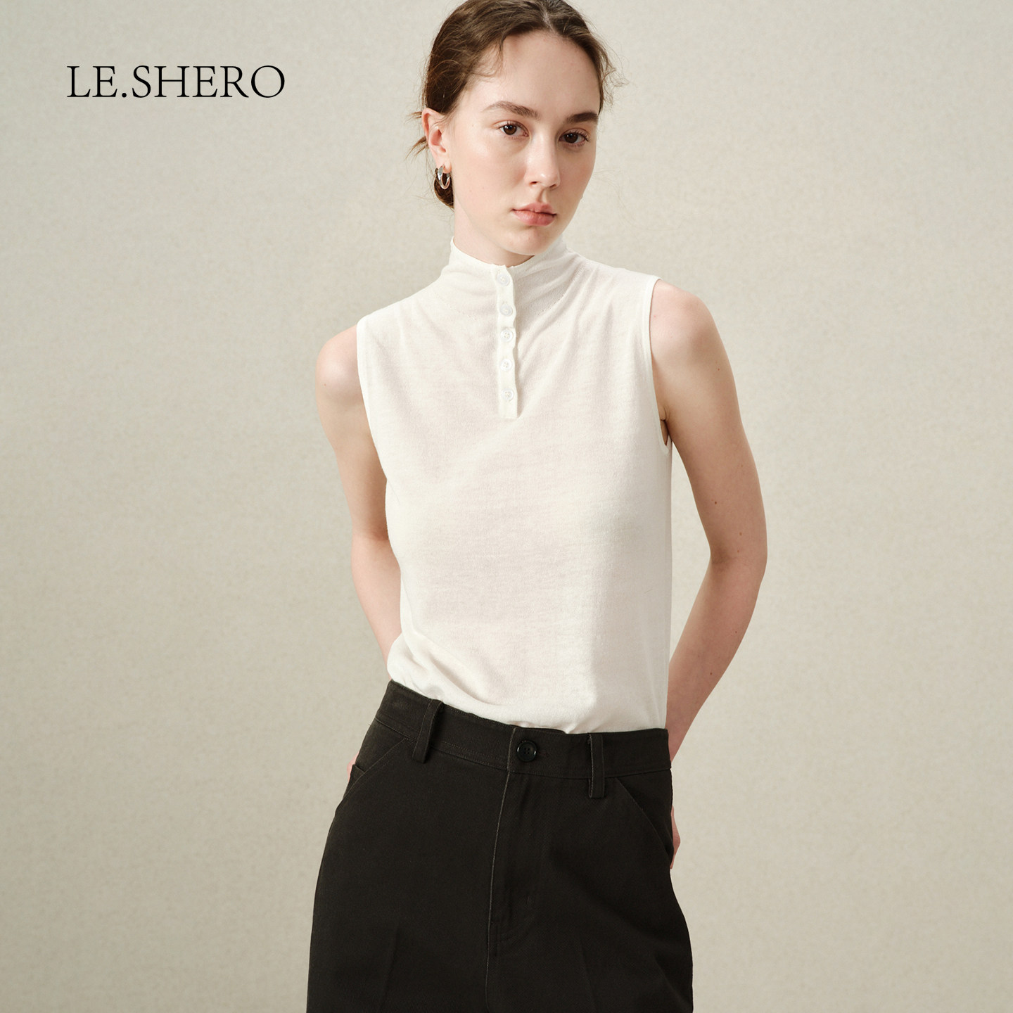 LE.SHERO天丝立领针织背心夏季