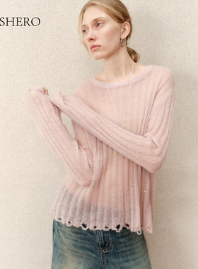 LE.SHERO原创设计微透马海毛闪亮毛针织衫女时髦慵懒风内搭上衣