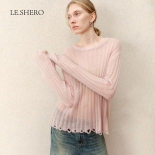 LE.SHERO原创设计微透马海毛闪亮毛针织衫 女时髦慵懒风内搭上衣