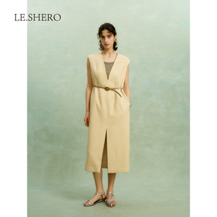 V领连衣裙86Q603188 无袖 LE.SHERO时尚 修身