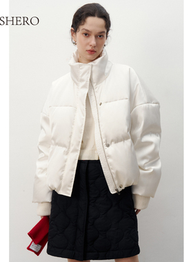 LE.SHERO【辛芷蕾同款】短款简约抽绳光泽面包羽绒服87Q886251