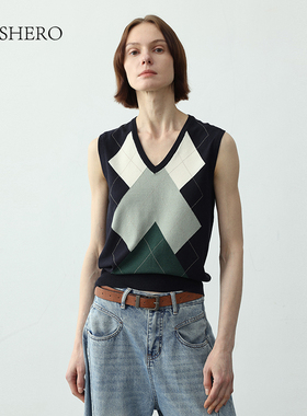 LE.SHERO原创百搭叠穿几何图案薄款针织衫女夏季2025新款毛衣马甲