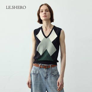 2025新款 女夏季 毛衣马甲 针织衫 LE.SHERO原创百搭叠穿几何图案薄款