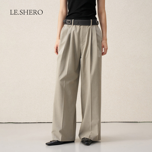 显瘦肌理感休闲裤 LE.SHERO原创设计配腰带打褶西装 长裤