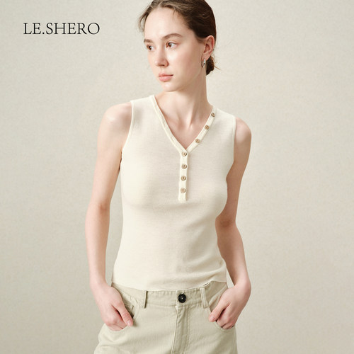 LE.SHERO美丽诺羊毛V领针织背心