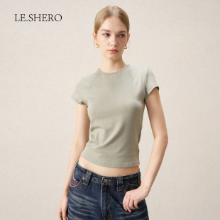 套头上衣 T恤女时尚 LE.SHERO简约百搭修身 显瘦短袖