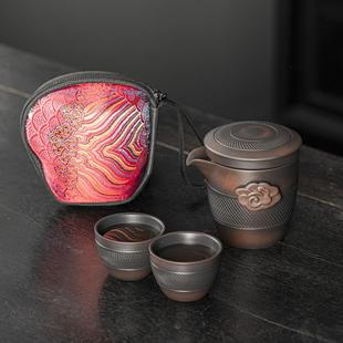 一壶二杯便携包户外随身家用泡茶壶 紫陶快客杯功夫旅行茶具小套装