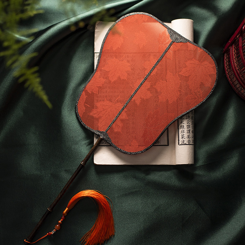 苏州手工真丝花罗团扇长柄宫扇唐宋旗袍J汉服新娘双面古风结婚扇