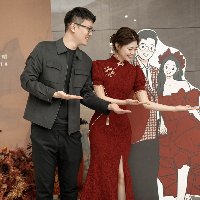 红色旗袍敬酒服新娘中式订婚连衣裙出阁宴礼服女日常2U023新款夏