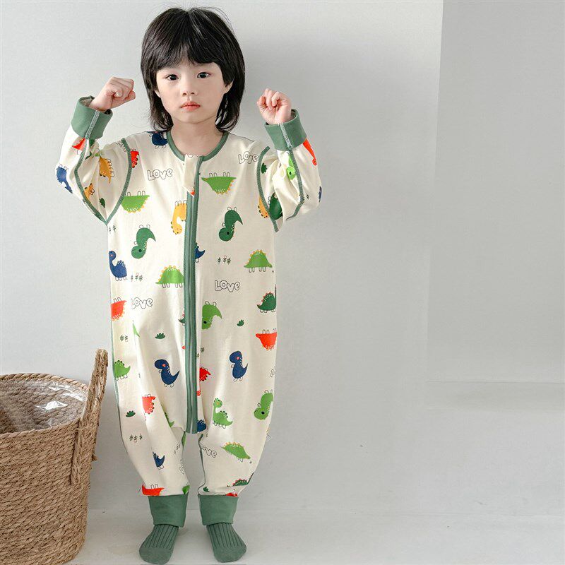 2025a春季新品宝宝睡袋女童纯棉无痕连体睡衣男童A类分腿防踢被