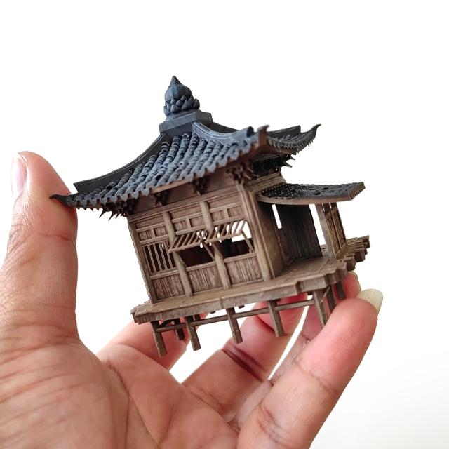 中式桌面装饰摆饰假山石盆景鱼缸建筑G凉亭模型国风居室玄关微景