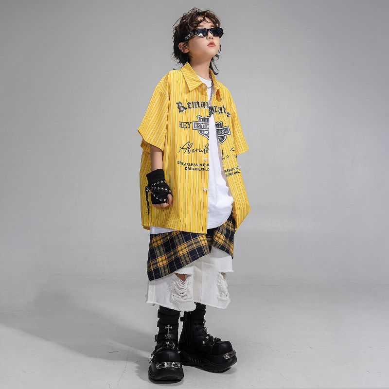 儿童街舞潮服男女孩子酷帅衬衫x嘻哈嘻哈hiphop练功服架子鼓演出