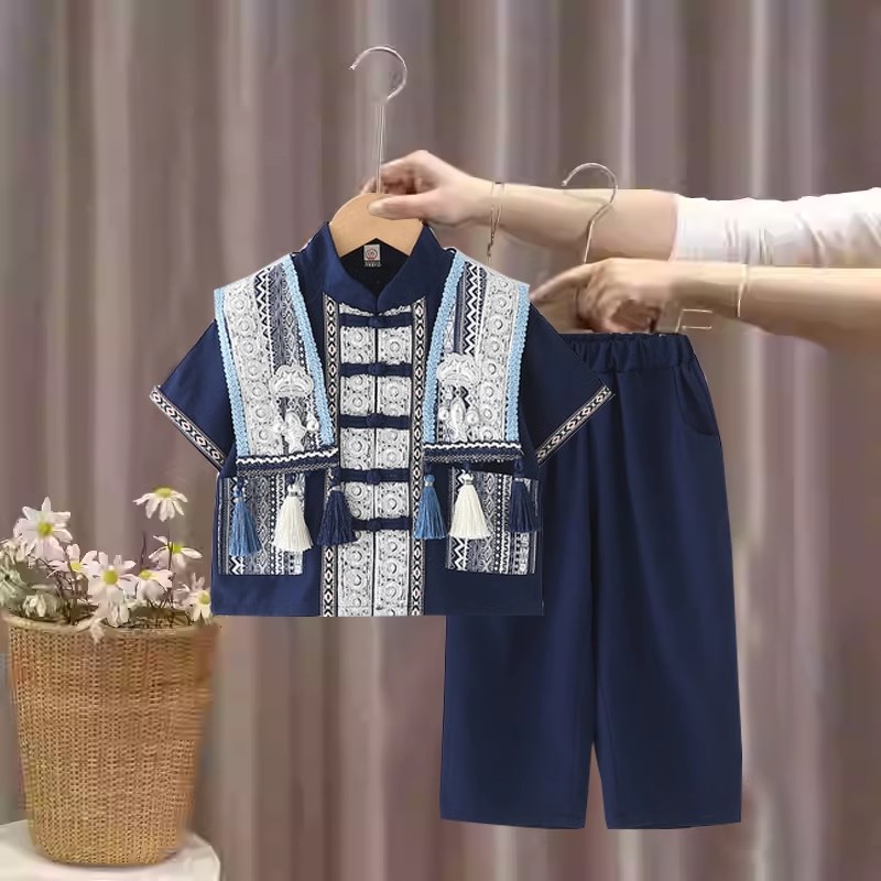 汉服男童民族服装儿童薄款苗族演出舞蹈服云南广西壮X族彝族三月