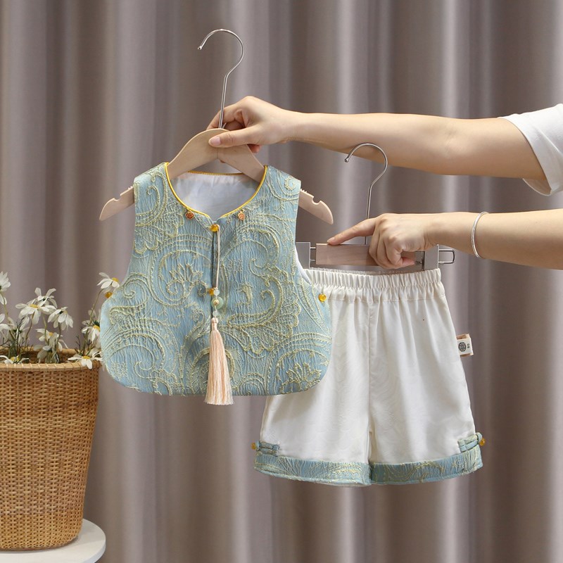 宝宝周岁礼服男童汉服中式国风唐装婴儿满月背心衣U服婴儿服抓周