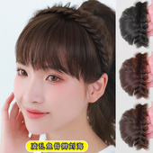 网红鱼骨辫子发箍刘海一r体麻花辫假刘海片超薄无痕碎齐刘海头饰