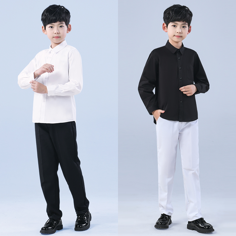 男童白衬衫长袖儿童白色t衬衣中大童小学生校服演出服春秋上衣