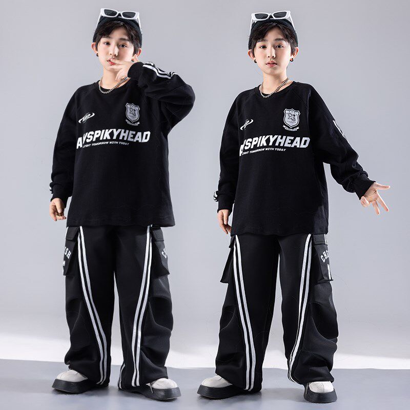街舞演出服儿童架子鼓舞蹈表演hiphop童装少儿服装男Y童嘻哈套装