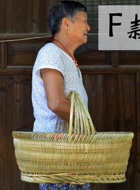 包邮手工竹编竹篮收纳筐s竹篓竹制品茶叶采摘篮手提菜篮子绿色环