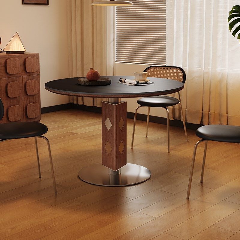 中古圆桌小户型家用客厅复古1z米洽谈圆形金属包豪斯实木岩板饭桌