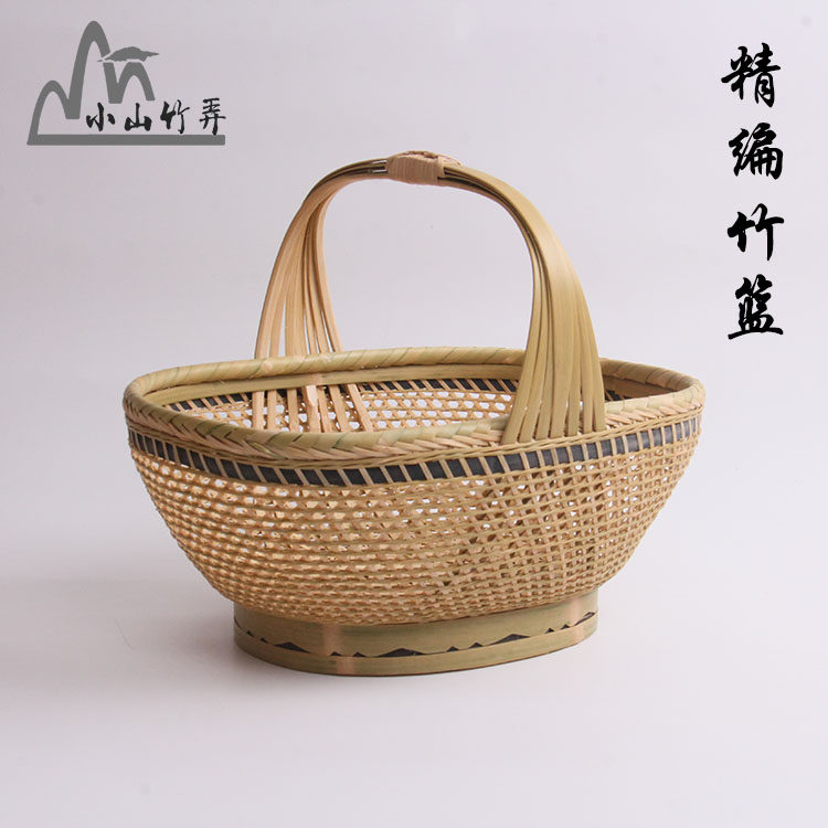 精编竹篮子手提篮 竹编家t用买菜篮水果篮收纳篮竹筐鸡蛋篮杭州篮
