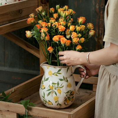 复古怀旧田园风陶瓷m花壶瓶创意花瓶摆件客厅插花水培器皿创意美