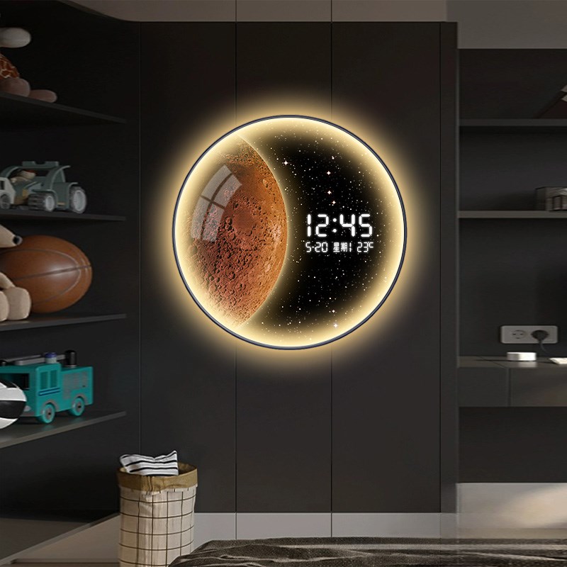 星空轻奢客厅装饰l画LED电子屏时钟钟表餐厅壁画星球卧室玄关挂画