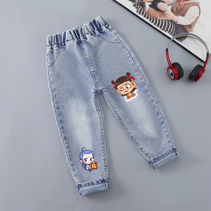 宝宝裤子儿童春季长裤春装新款童装E男女童哪吒牛仔单裤小童休闲