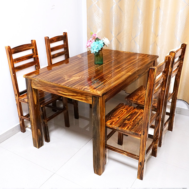 实木火锅桌电磁炉一体商用饭店餐饮快餐桌椅面馆火锅店Z餐桌椅组