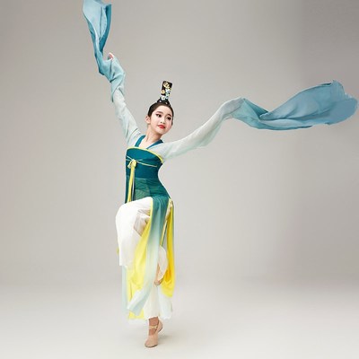 儿童采薇舞蹈服装女惊鸿舞飘逸孔子舞汉服甩袖古典V水袖超仙演出
