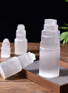 天然透石膏摩洛哥柱子灯塔桌面摆件矿石家居装饰客厅水Z晶消磁摆