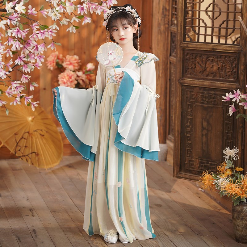 汉服女童中国风流仙裙儿童秋装A襦裙中秋古装高端广袖公主裙演出