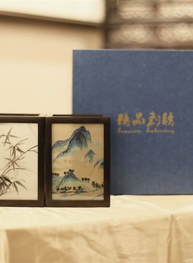 湘绣摆件紫光檀木笔筒手工刺绣双面绣创意中国风企业礼.物礼品苏