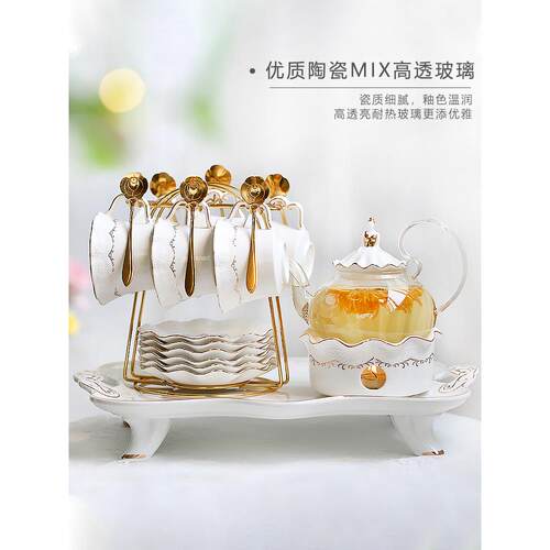 英式茶壶下午茶花茶杯套装欧式轻奢茶具家用煮茶泡茶玻璃壶北欧