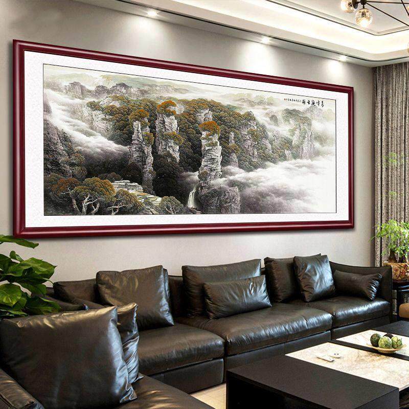 西墙客厅挂画 画沙发背景墙装饰国画 画源远流长山水画 画聚宝盆