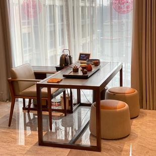 新中式阳台茶桌小型家用2025新款高端乌金石实木茶台胡桃木小茶桌