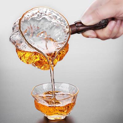 玻璃公道杯木侧把高档带茶滤茶漏套装茶具一体加厚茶海耐热分茶器