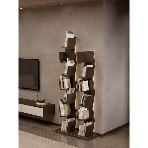 实木书架落地壁挂式垂直储物架墙角储物架家用多层Led灯创意书柜