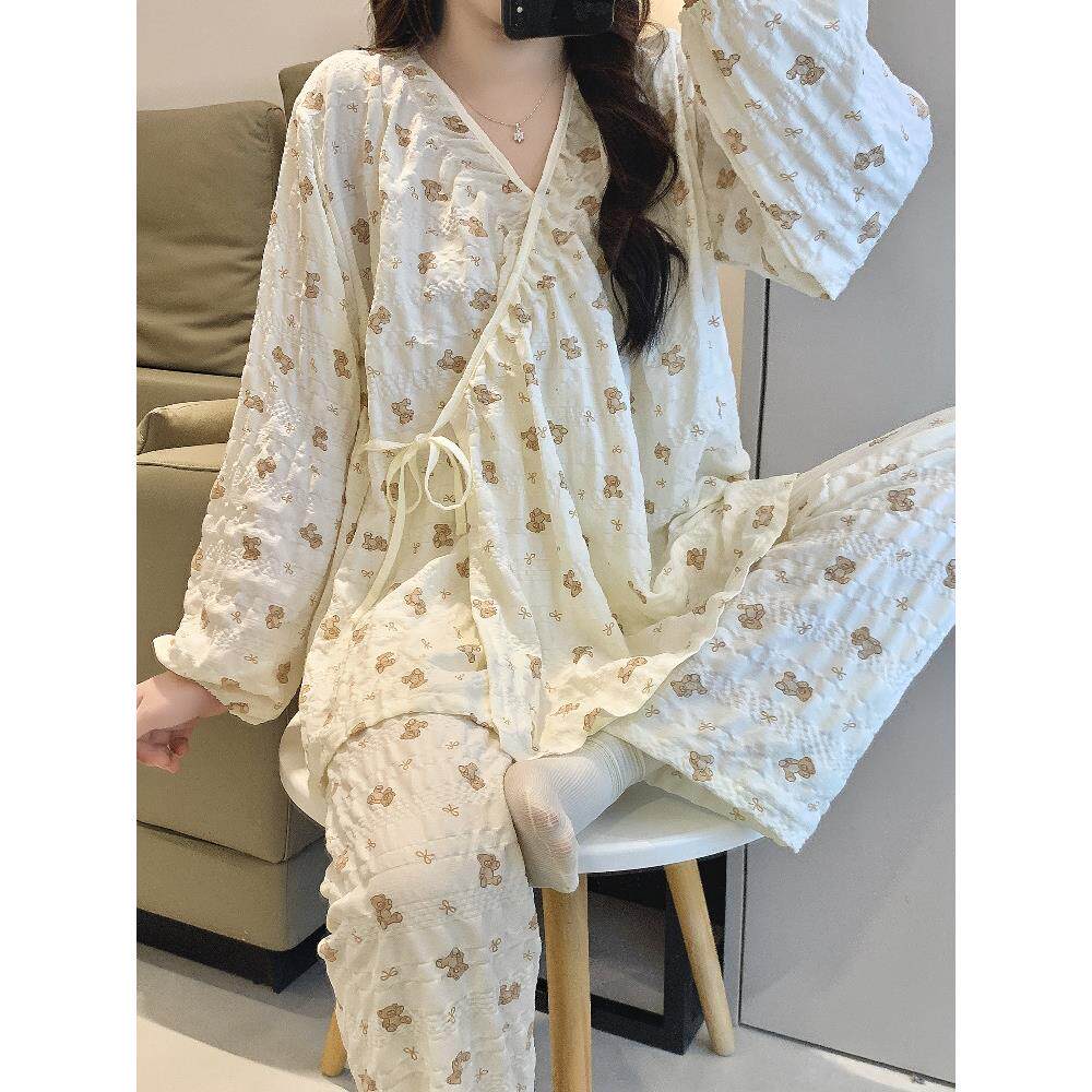 孕妇月子服夏季薄款云朵棉睡衣产后和服待产家居服哺乳期大码套装