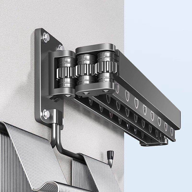 多功能伸缩晾衣杆阳台可折叠晾衣架壁挂式室内凸窗外置家庭阳台隐