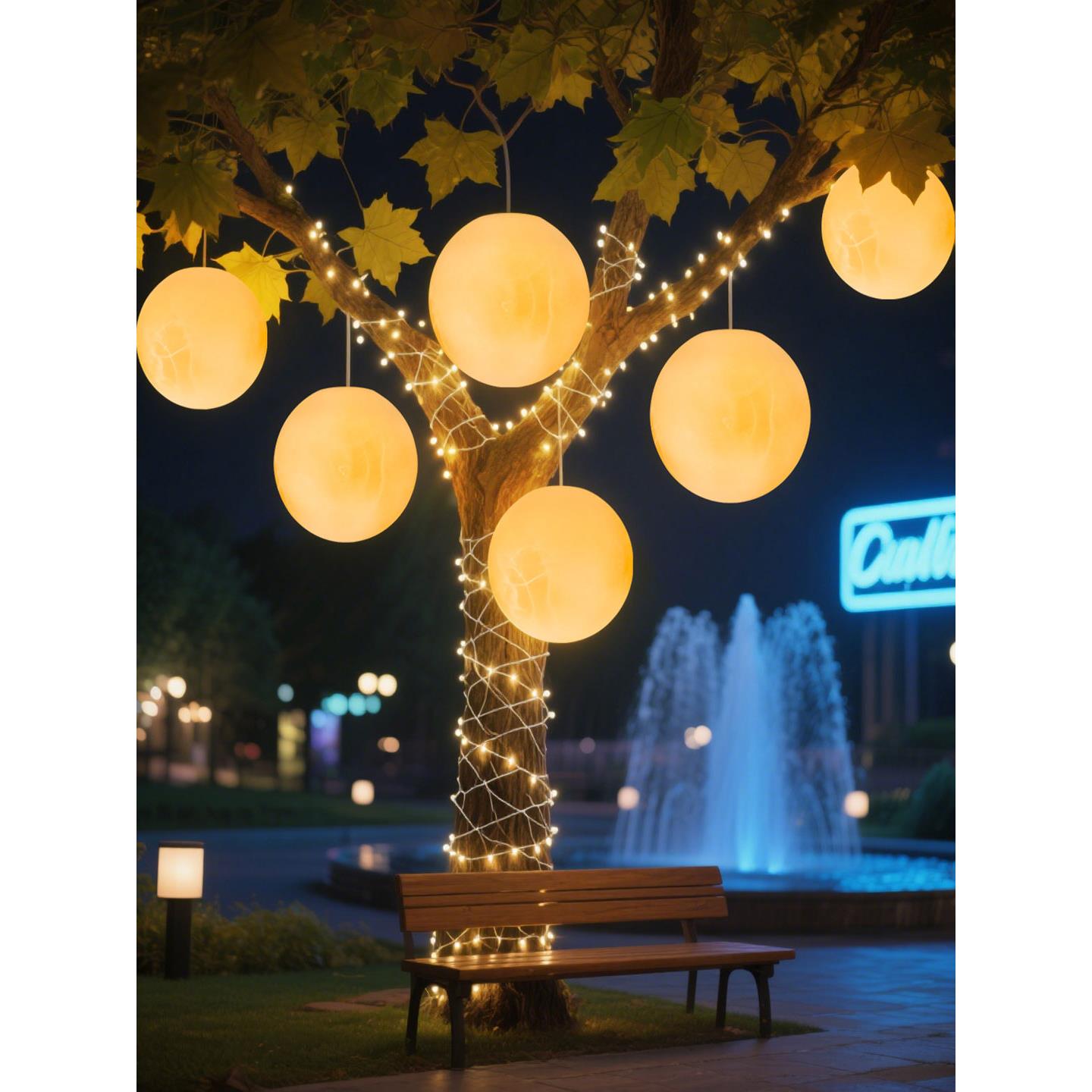 月球吊灯户外防水太阳能发光圆形球灯中秋氛围造景装饰布置挂树灯