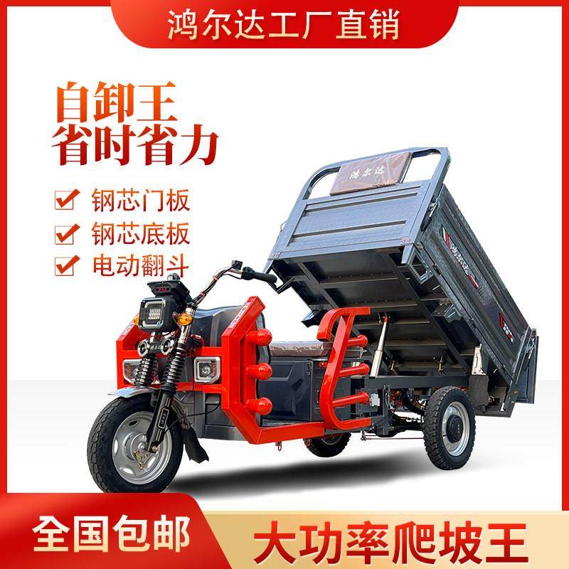 自卸加厚全钢板拉货家用载重王电瓶电动翻斗三轮车厂家直销可上牌