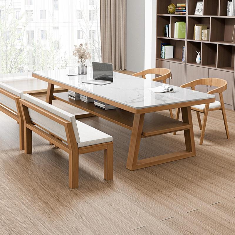 岩板实木会议桌长桌去客厅化书桌长条办公桌简约现代洽谈会客桌椅