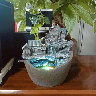 创意微景观桌面井水涌现小桥覆古流水摆件客厅办公室乔迁开业送礼