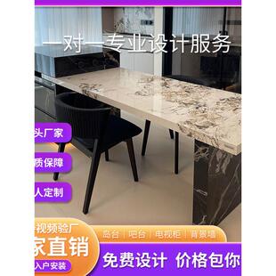 潘多拉岩板岛台餐桌一体意式轻奢别墅客厅导台定制可伸缩岛台餐桌