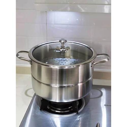 Lucuku304不锈钢蒸锅家用加厚覆合底多用途大汤锅蒸两用锅28cm