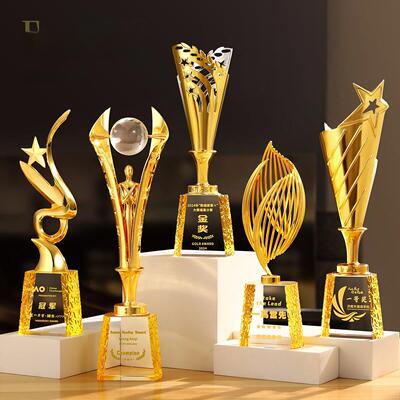 优秀员工金属奖杯定制，高端大气篮球锦标赛年会奖水晶奖杯定制