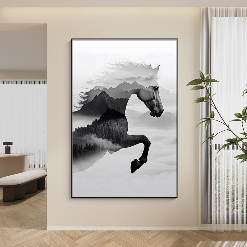 马到成功玄关装饰画 划2025新款客厅背景墙挂画 划高级感走廊过道