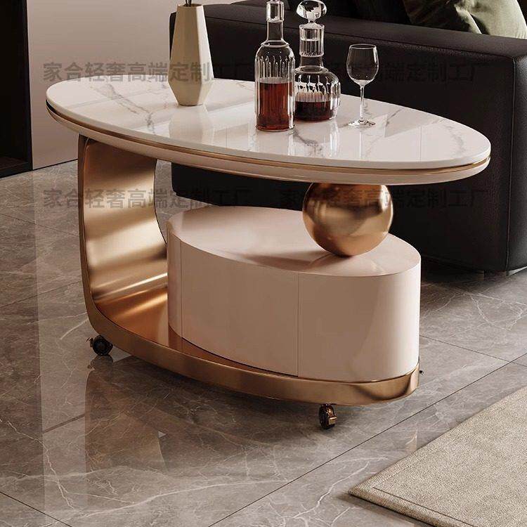 轻奢高级感沙发边几角几小户型客厅金色可移动小推车2025带轮子