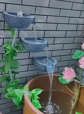 原创循环流水罐水缸鱼池增氧组合喷泉景观挂墙水培罐DIY造景摆件