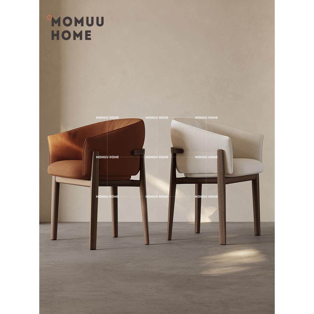 MOMUU HOME侘寂风软包扶手椅2025新款餐椅新中式售楼处实木靠背椅